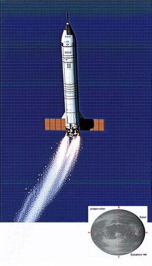 A Space Shuttle Is Shown In A Blue Sky, With A Trail Of Smoke Behind It