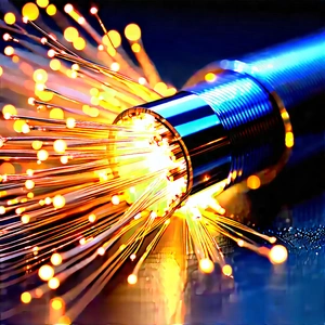 Close-up Of Fiber Optic Cables With Close-up Blue