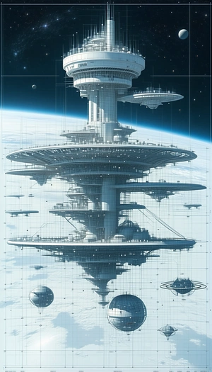 futuristic scene, massive space station