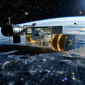 A Spacecraft With A Large Dome On Top, Floating In The Vast Expanse Of Space