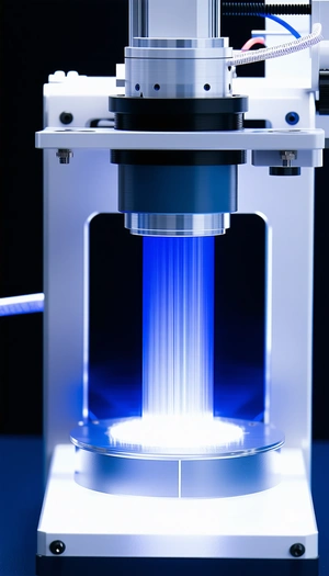 A Blue Light Shining On A Clear Glass Object, Possibly A Piece Of Glass Or A Lens