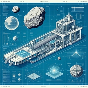 A Blue And White Drawing Of A Space Ship Is Shown