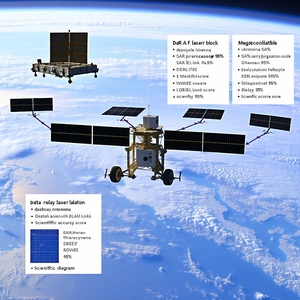 A Satellite In Space, With A Close-up View Of The Satellite's Underside