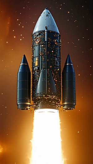 A Rocket Is Shown In The Image, With Its Booster Rockets Attached