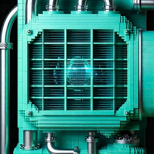 Tech Voxel Art: Close-up Of Cooling System With Large Green