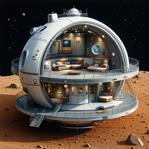A Futuristic Space Station With A Large, Round