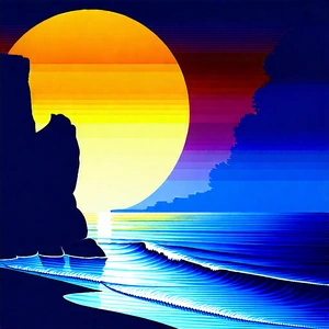 Nature Acrylic Painting: Coastal Cliff During Sunset With Painting Beach