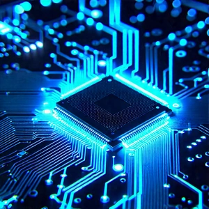 Circuit board with blue light (glow:1.44)