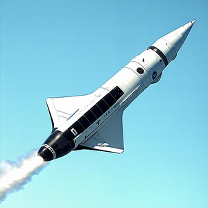 A Rocket Is Flying Through The Sky, Leaving A Trail Of Smoke Behind It