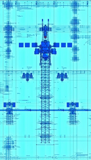 A Blue And White Drawing Of A Space Station Is Displayed