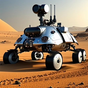 A Futuristic Vehicle Is Parked In A Desert-like Environment