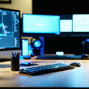 Business Unreal Engine: Workplace With Digital Devices On Desk With Well-equipped Computer