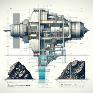 A Large, Futuristic Spacecraft Is Shown In A Series Of Detailed Drawings