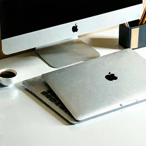 Business Professional Photography: Workplace With Laptop And Coffee On Desk With White Desk