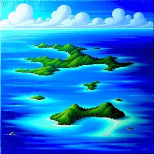 Nature Oil Painting: Aerial View Of Coastal Islands With Painting Tropical