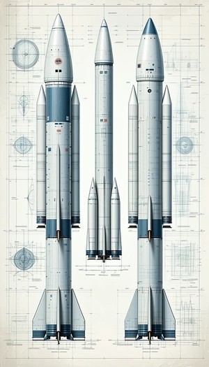 A Drawing Of A Rocket Ship Is Shown In Three Different Sections