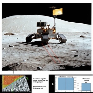 A Rover On The Moon, With A Red Line Pointing Towards It