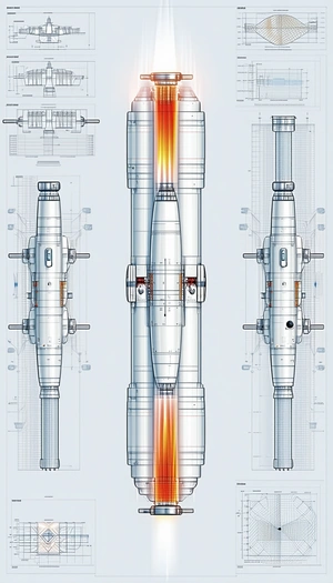 A Blue Drawing Of A Spacecraft Is Shown, With A Long, Curved, And Narrow Shape