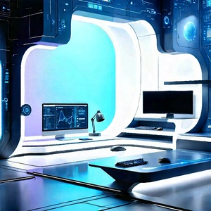 (futuristic:1.24) Digital Workspace With Futuristic Office,