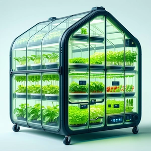 A Large, Clear, And Open Greenhouse Filled With Various Plants