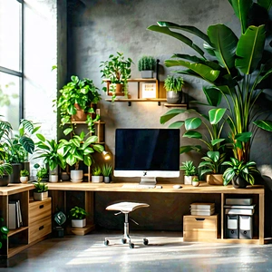 Lifestyle Long Exposure Photography: Home office with plants and natural elements