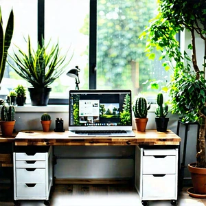 Lifestyle Drone Photography: Home office with plants and natural elements