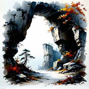 Nature Charcoal Drawing: Natural Arch In Autumn Colors With Image, There