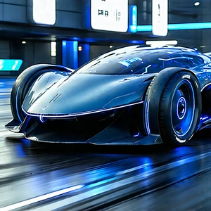 Innovative Electric Vehicle (design:1.1) With Blue Driving