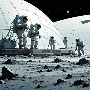 image, group astronauts standing moon