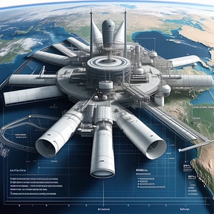 large, futuristic building shown drawing