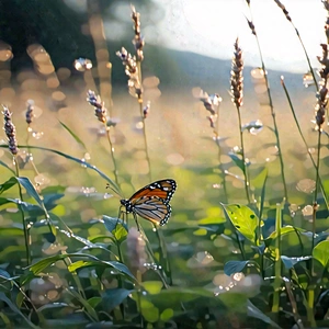 Nature Matte Painting: Butterfly In Prairie Grassland With Butterfly Perched
