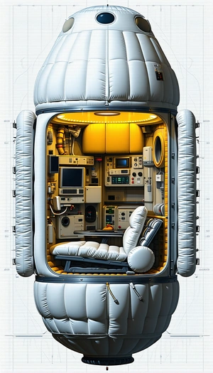 In The Image, There Is A Spacecraft With A White And Yellow Interior