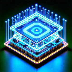 Quantum Computer With Neon Accents With Brightly Lit,