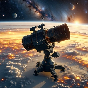 A Large Satellite Dish On A Blue And White Planet