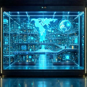 Educational Technology In Manufacturing Facility With Large, Blue,