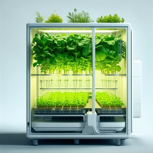 A Large, White, And Open Refrigerator Filled With Various Plants