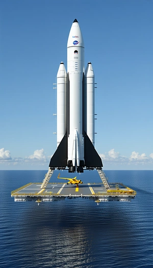 A Large White Space Shuttle On A Runway, With A Yellow Helicopter Parked Nearby