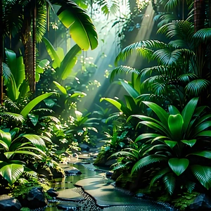 Nature 3D Render: Tropical plants in natural setting