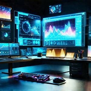 Educational Technology In Tech Office With Large Computer