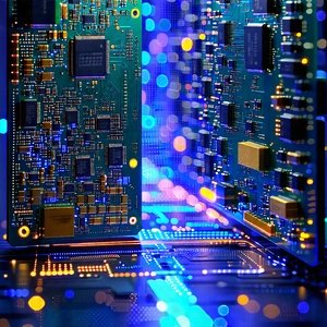 Tech Long Exposure Photography: Circuit board with holographic projection