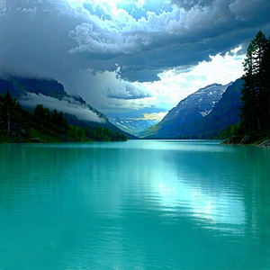 Nature Editorial Photography: Storm Clouds Over Alpine Lake With Serene Lake