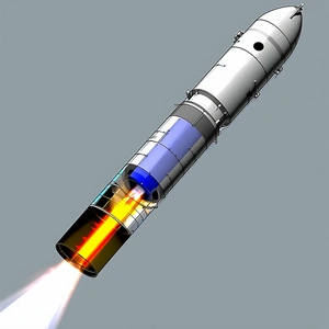 A Rocket Is Shown In A Computer-generated Image, With Its Engine Lit Up