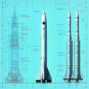 A Blue And White Rocket Is Shown In A Diagram, With A Smaller Rocket Next To It