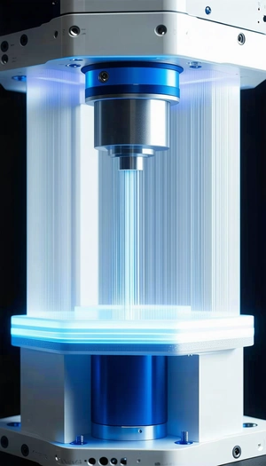 A White And Blue Machine With A Blue Light Shining Through It