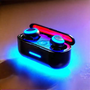 Wireless Earbuds With Glowing Screen With Black Blue
