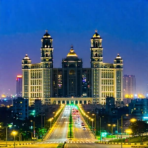 Urban Professional Photography: Famous Building With (city:1.44) Lights With Large, Ornate