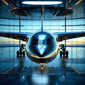 Aerospace Technology In Tech Office With Large Airplane