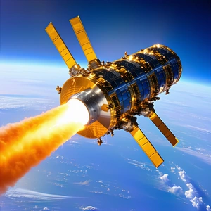 A Space Shuttle With A Large Rocket Engine On Its Back, Flying Through The Sky