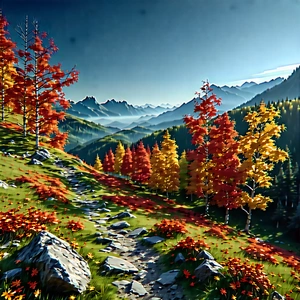 Lifestyle Concept Art: Autumn Hike During Festival Time With Beautiful Mountain