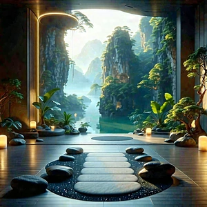Lifestyle Drone Photography: Wellness Scene With Meditation Space With Image, There